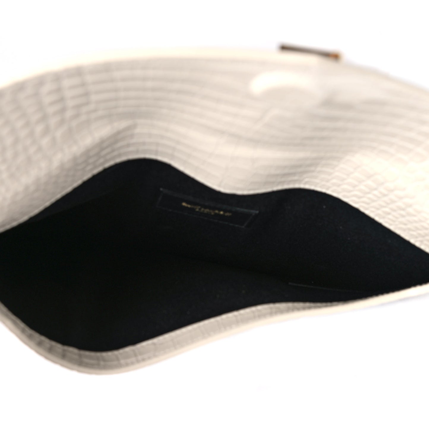 Calfskin Crocodile Embossed Uptown Monogram Pouch Crema Soft