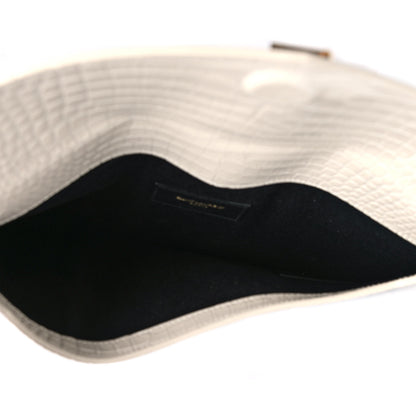 Saint Laurent Calfskin Crocodile Embossed Uptown Monogram Pouch Crema Soft 6 of 10