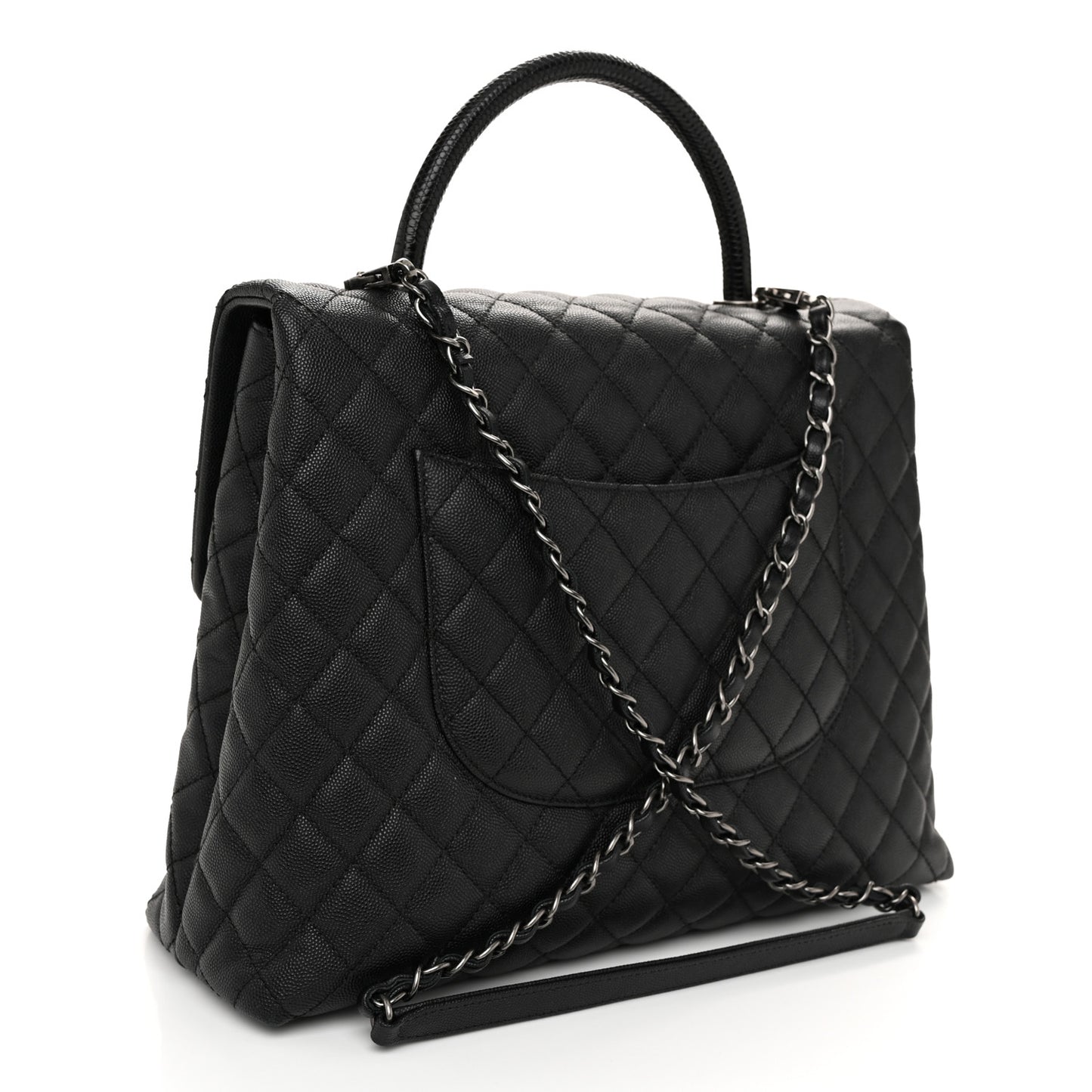 Caviar Lizard Quilted Large Coco Handle Flap Black