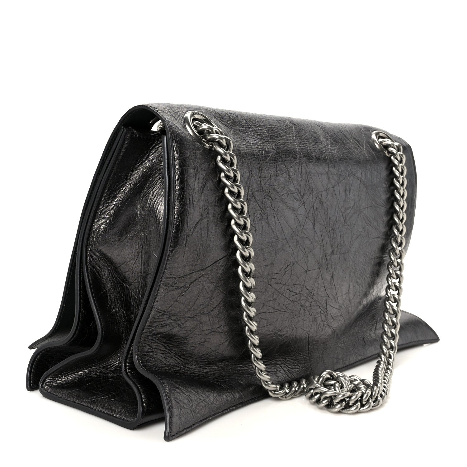 Balenciaga Metallic Crushed Calfskin Large Crush Chain Bag Steel Grey 3 of 10