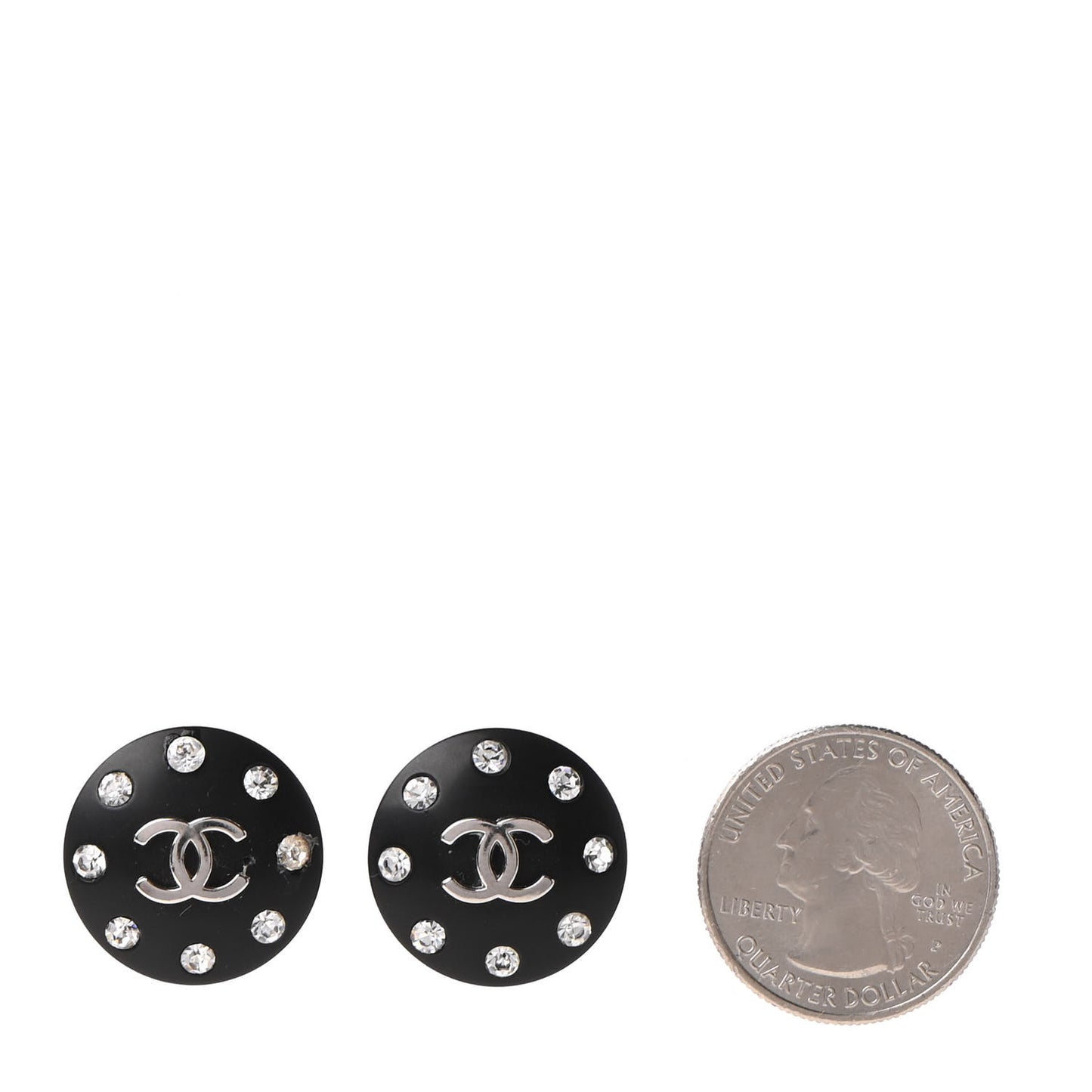 CC Crystal Studded Round Clip On Earrings Black Silver