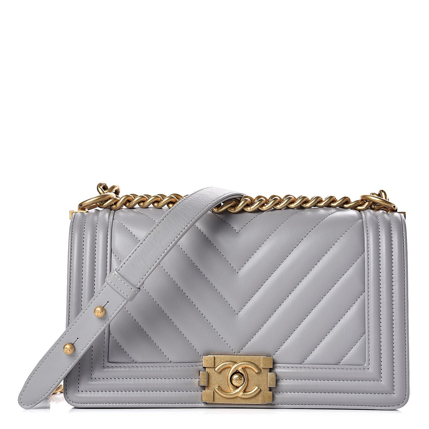 Calfskin Chevron Quilted Medium Boy Flap Grey