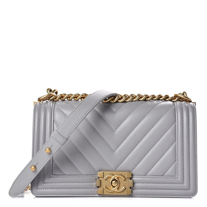 Chanel Calfskin Chevron Quilted Medium Boy Flap Grey 1 of 12