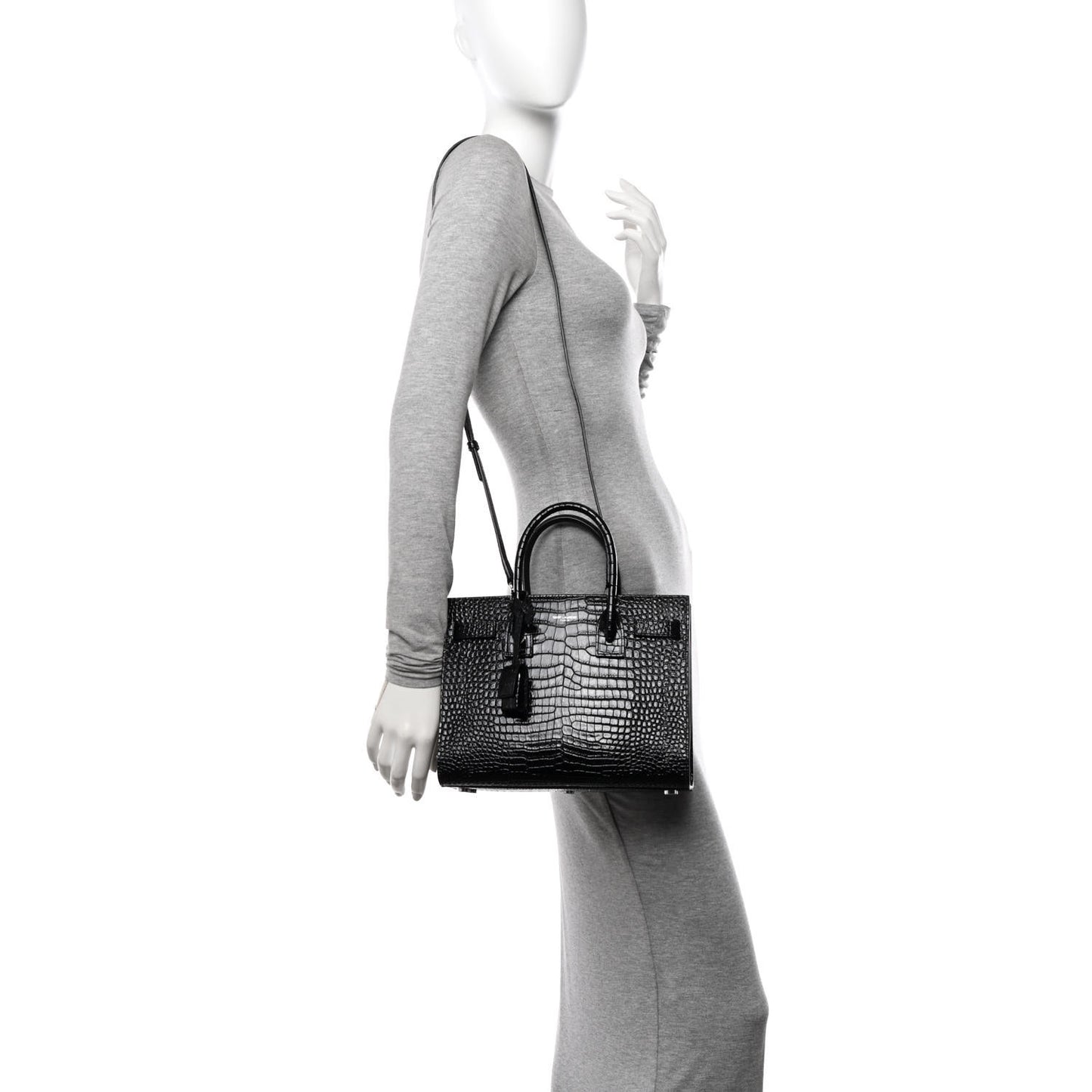 Calfskin Crocodile Embossed Baby Sac De Jour Black