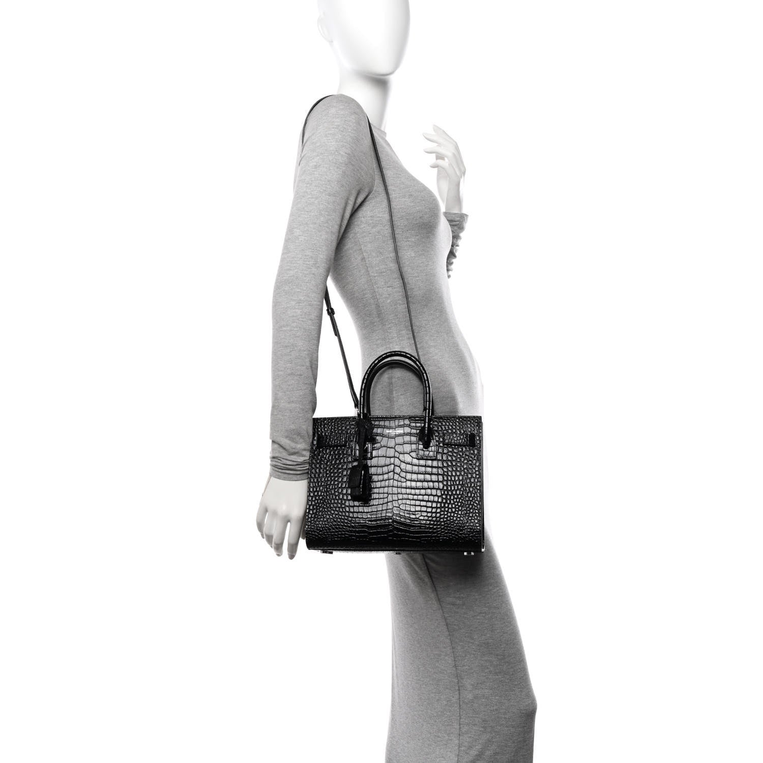 Saint Laurent Calfskin Crocodile Embossed Baby Sac De Jour Black 2 of 9