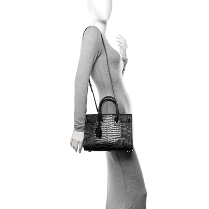 Saint Laurent Calfskin Crocodile Embossed Baby Sac De Jour Black 2 of 9