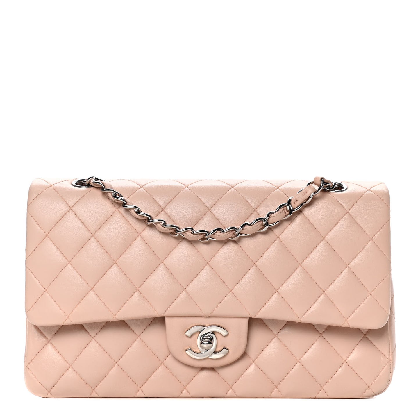 Lambskin Quilted Medium Double Flap Light Pink