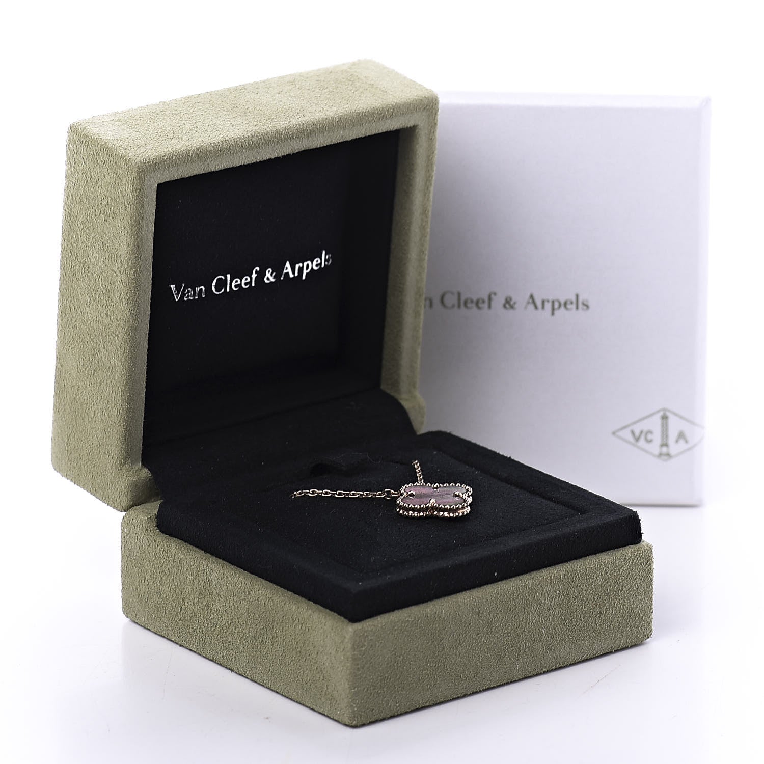 Van Cleef & Arpels 18K Rose Gold Gray Mother of Pearl Vintage Alhambra Pendant Necklace 9 of 9