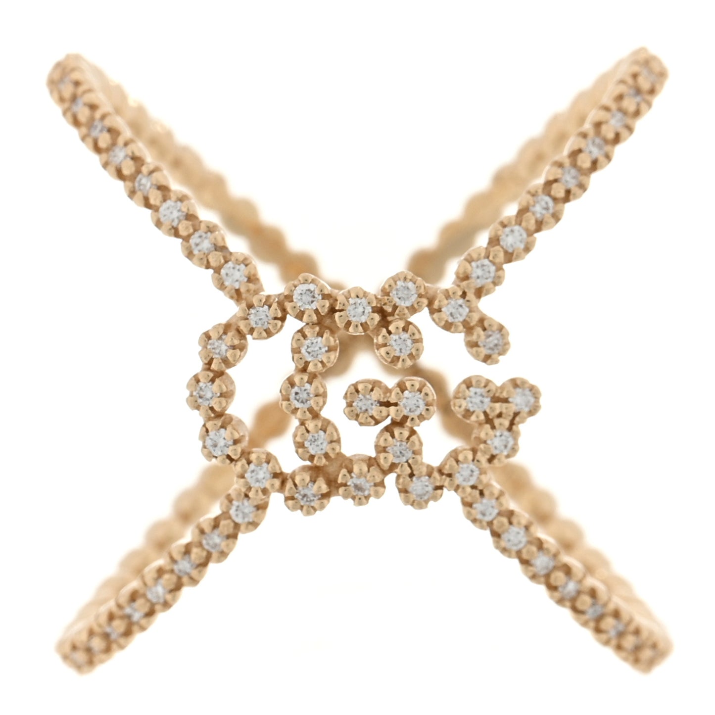 18K Yellow Gold Diamond GG Running X Ring 50 5.5