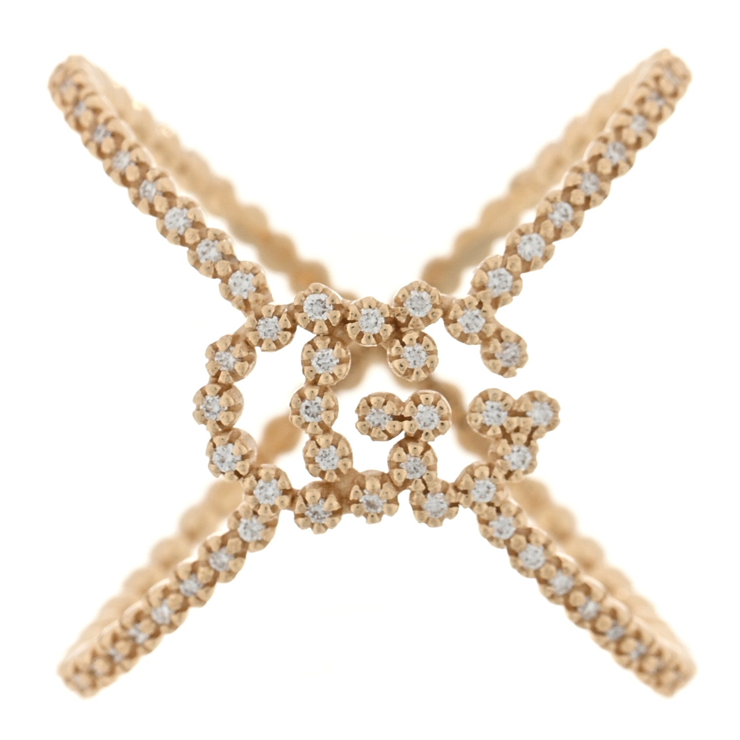 Gucci 18K Yellow Gold Diamond GG Running X Ring 50 5.5 1 of 4