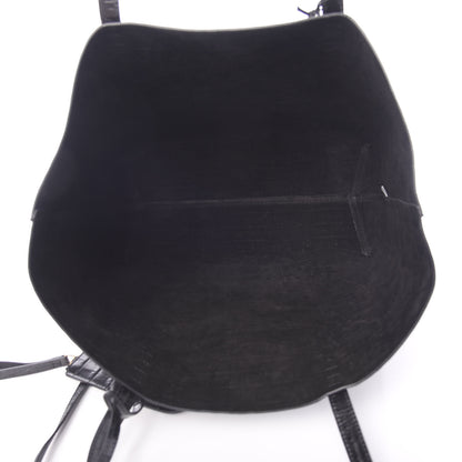 Mansur Gavriel Crocodile Embossed Calfskin Large Shopping Tote Black 5 of 10