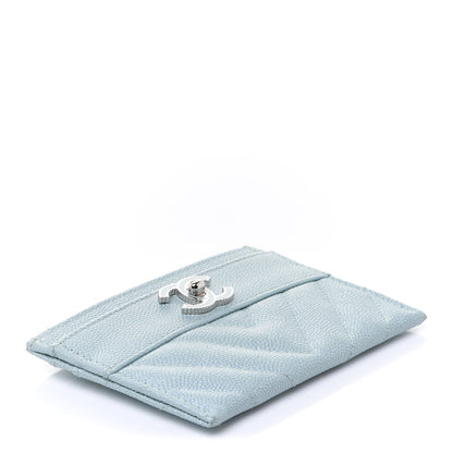 Chanel Metallic Caviar Chevron Quilted Vintage Mademoiselle Card Holder Light Blue 4 of 7