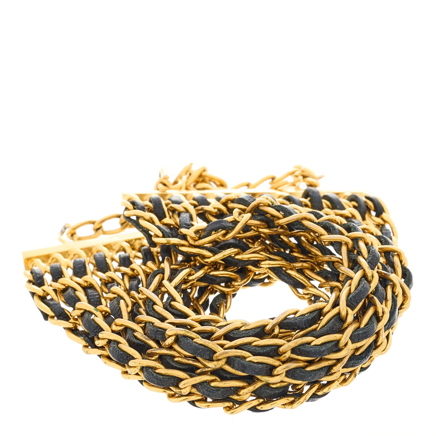 Metal Lambskin CC Multi Chain Bracelet Black Gold
