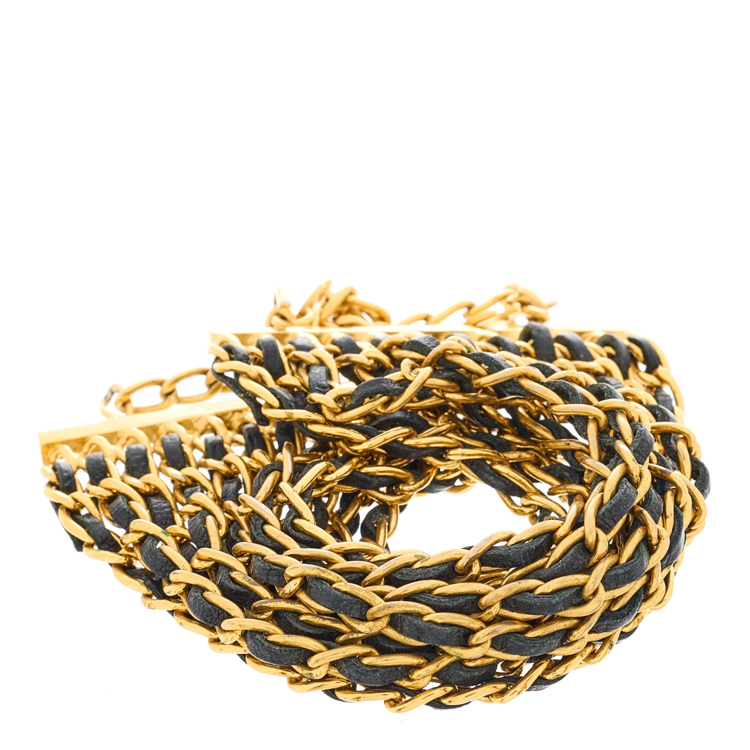 Chanel Metal Lambskin CC Multi Chain Bracelet Black Gold 1 of 4