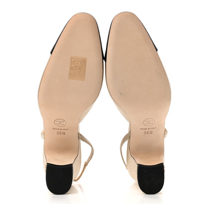Chanel Metallic Lambskin Grosgrain Cap Toe CC Slingback Pumps 36.5 Gold Black 5 of 11
