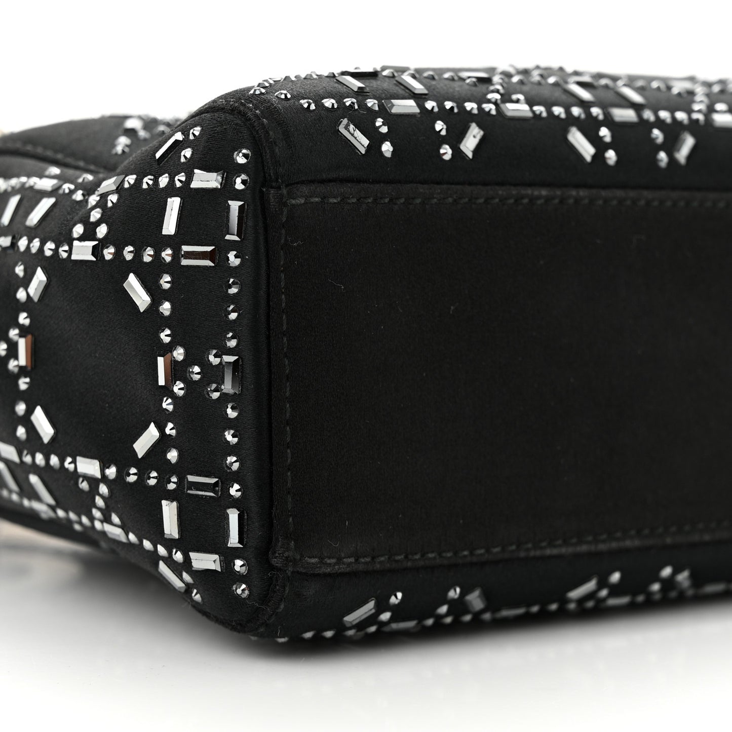 CHRISTIAN DIOR Satin Crystal Cannage Mini Lady Dior Black