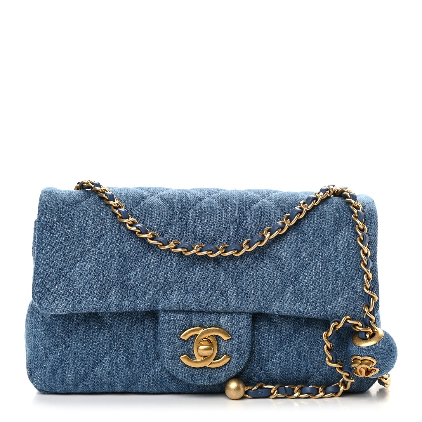 Denim Quilted Mini Pearl Crush Rectangular Flap Blue