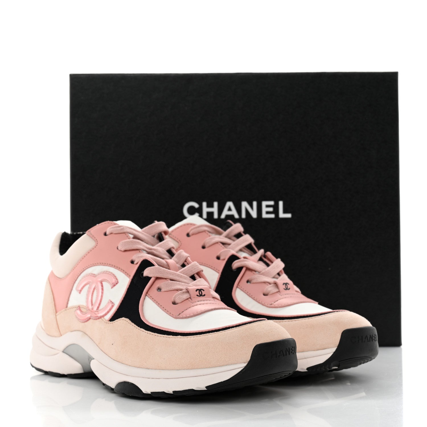 Chanel Nylon Lambskin Suede Calfskin CC Sneakers 38 Pink White Black 10 of 10