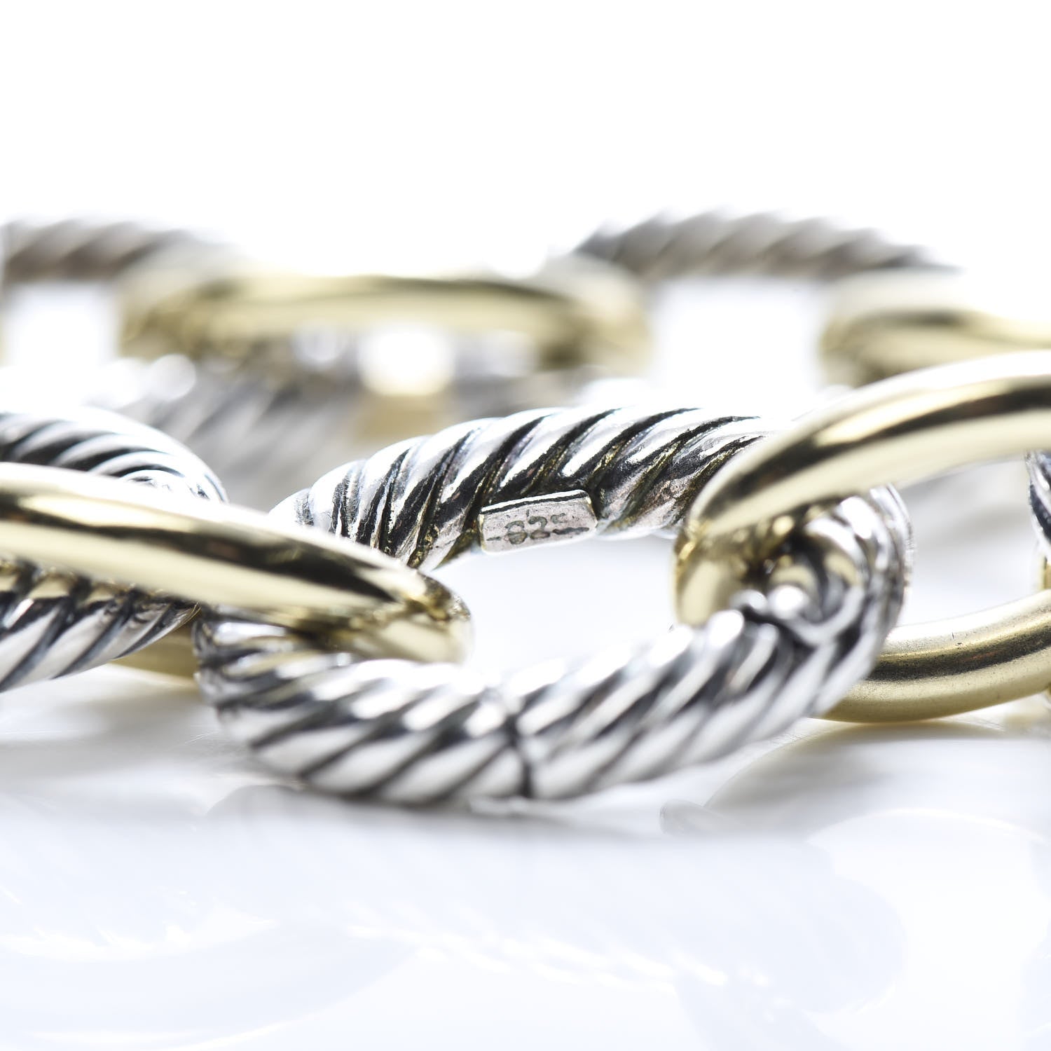 David Yurman Sterling Silver 18K Yellow Gold 17mm Extra Large Oval Link Bracelet 4 of 6
