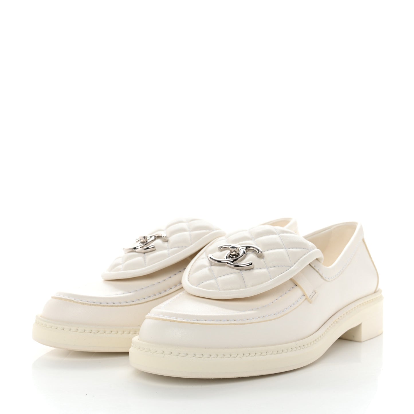Lambskin Quilted CC Turnlock Loafers 37.5 White