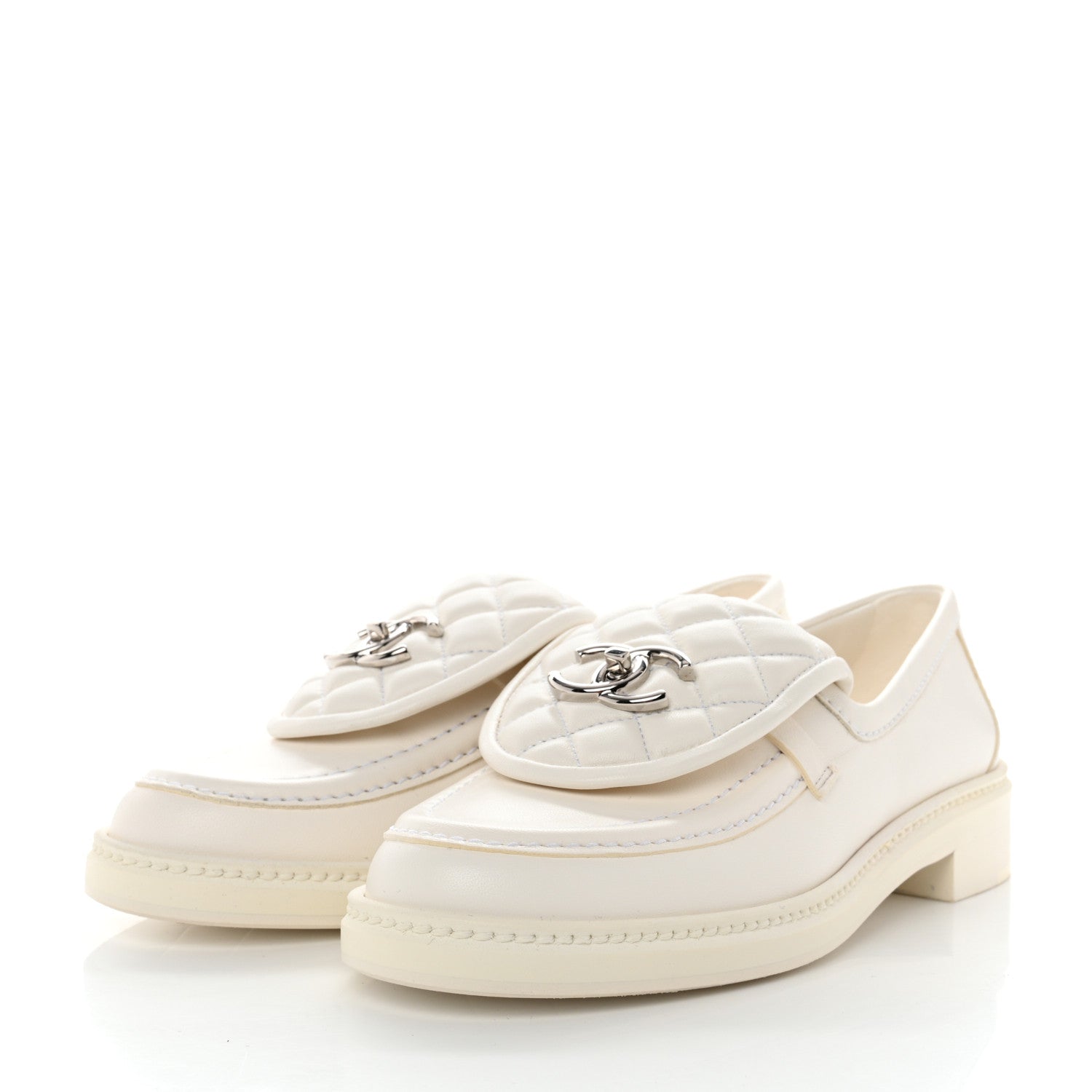 Chanel Lambskin Quilted CC Turnlock Loafers 37.5 White 3 of 9