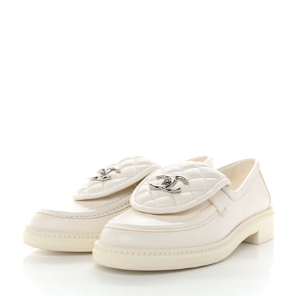 Chanel Lambskin Quilted CC Turnlock Loafers 37.5 White 3 of 9