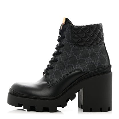 Gucci Apollo Calfskin GG Supreme Nappa Samoa Quilted Lace Up Ankle Boots 36 Black 1 of 12