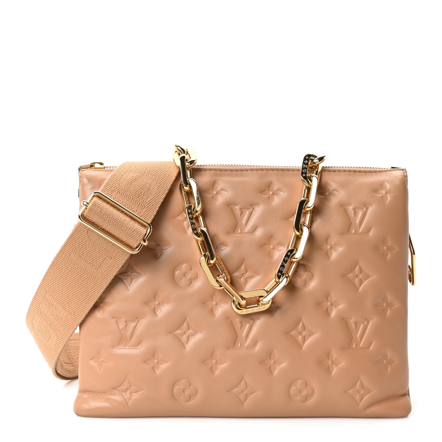 Lambskin Embossed Monogram Coussin PM Camel