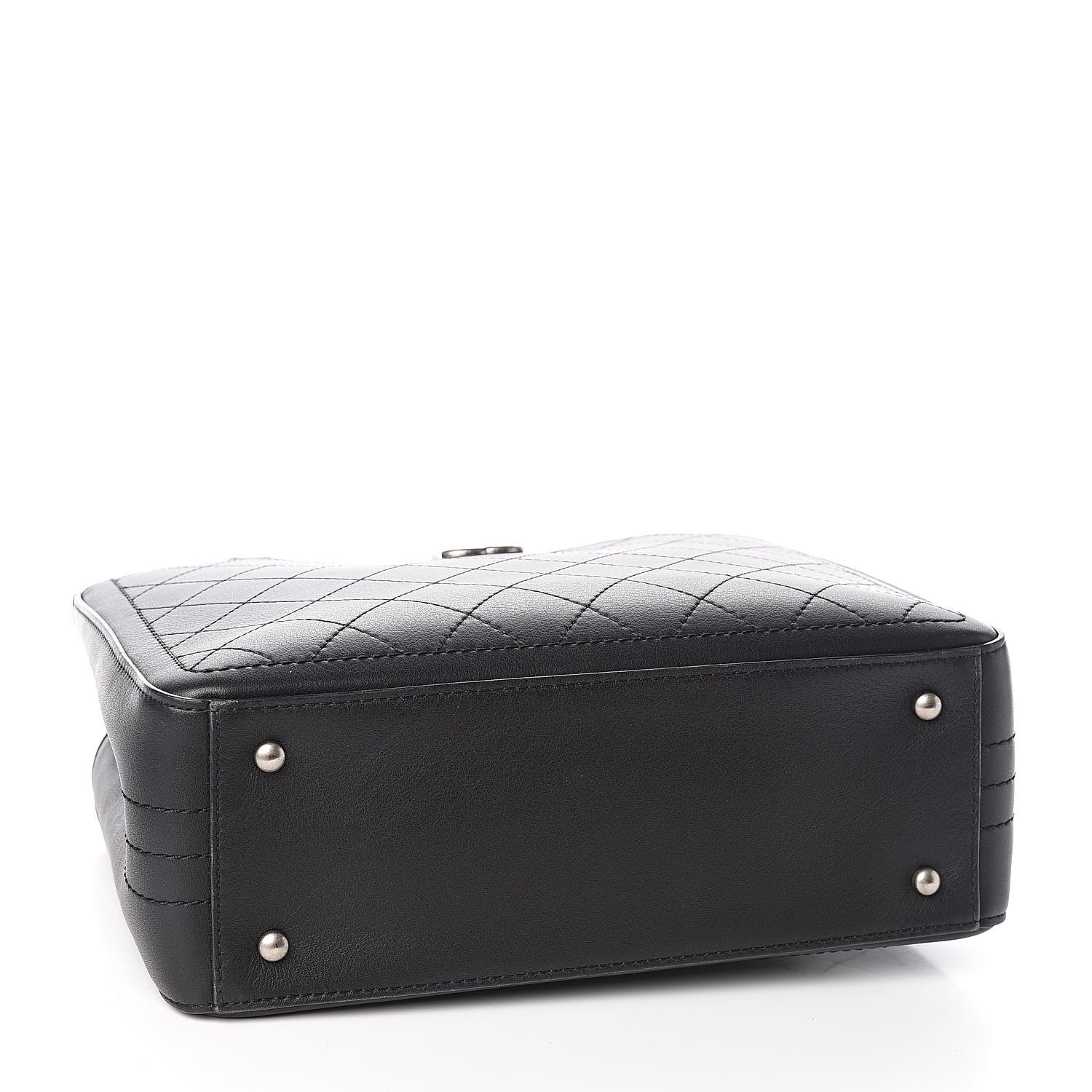 Chanel Bullskin Stitched Bi-Color Medium Shopping Tote Black Silver 4 of 10