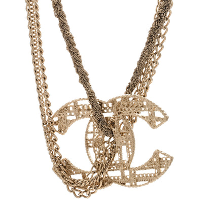 Chanel Tweed Effect Multi Strand CC Large Pendant Necklace Gold 1 of 3