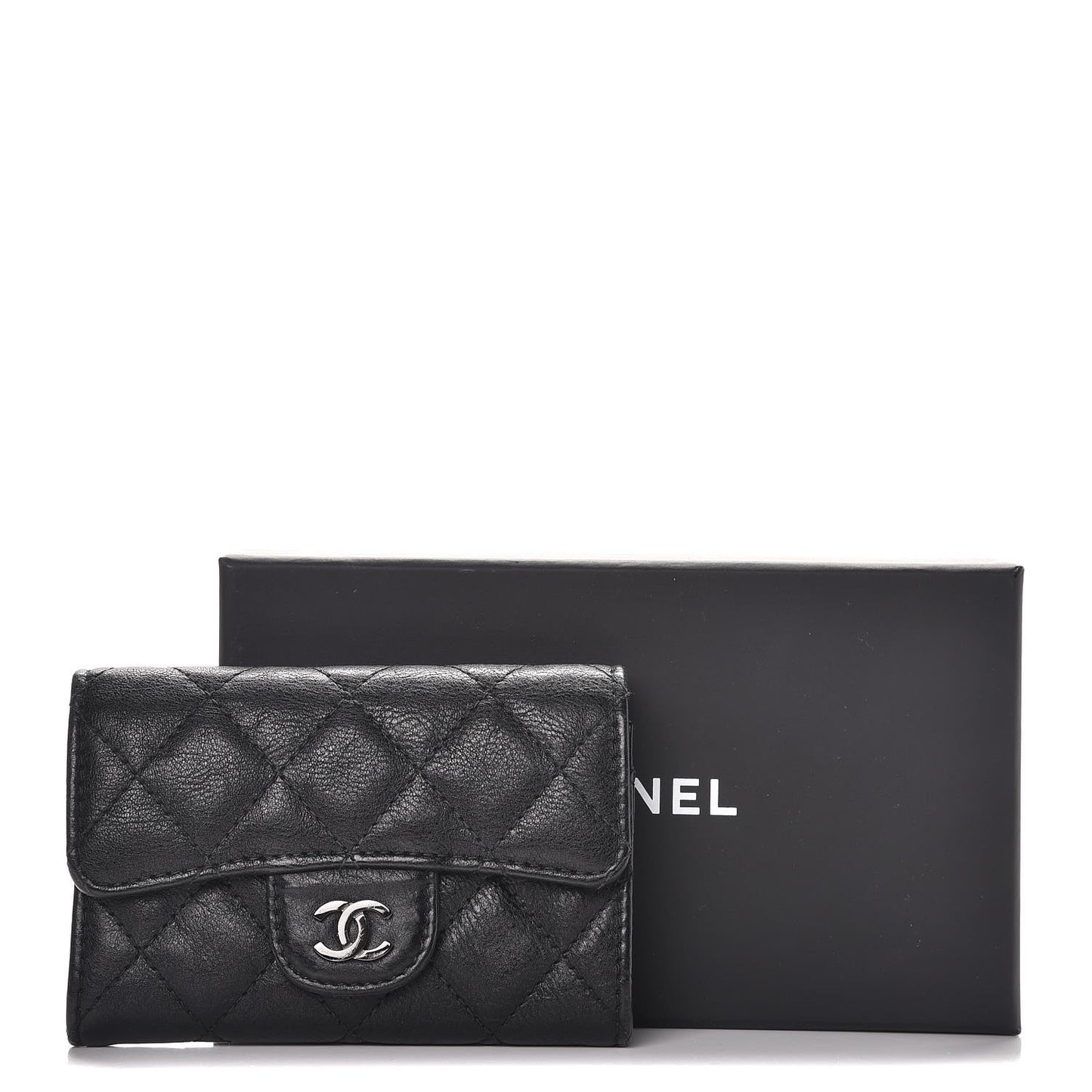 Crumpled Calfskin Quilted Card Holder So Black