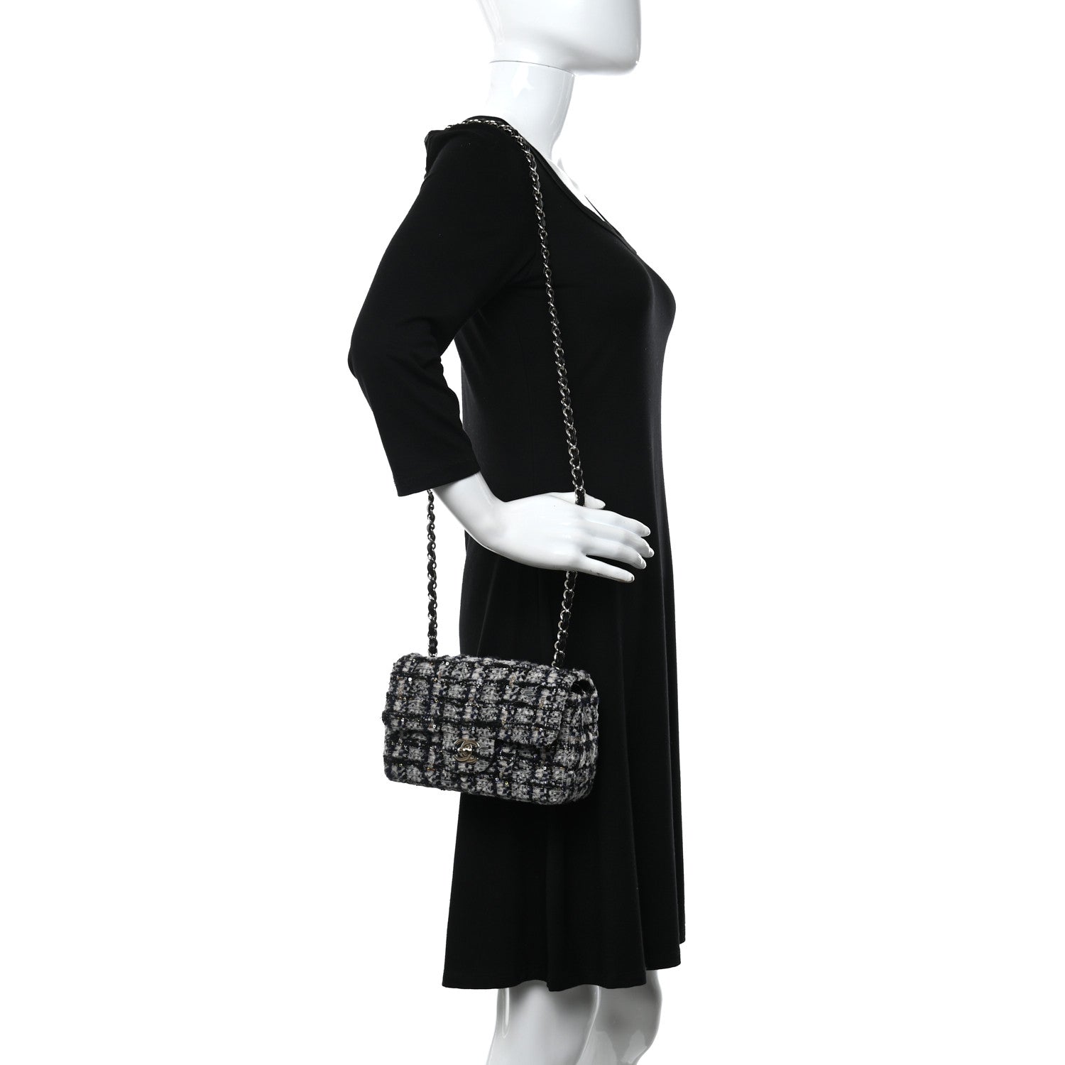 Chanel Glittered Tweed Quilted Mini Rectangular Flap Navy Blue 2 of 9