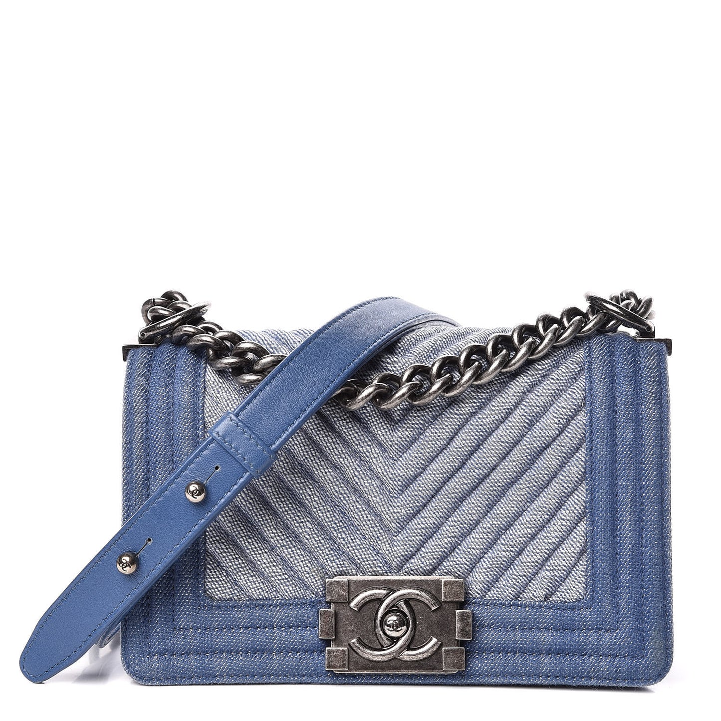 Denim Chevron Small Boy Flap Light Blue