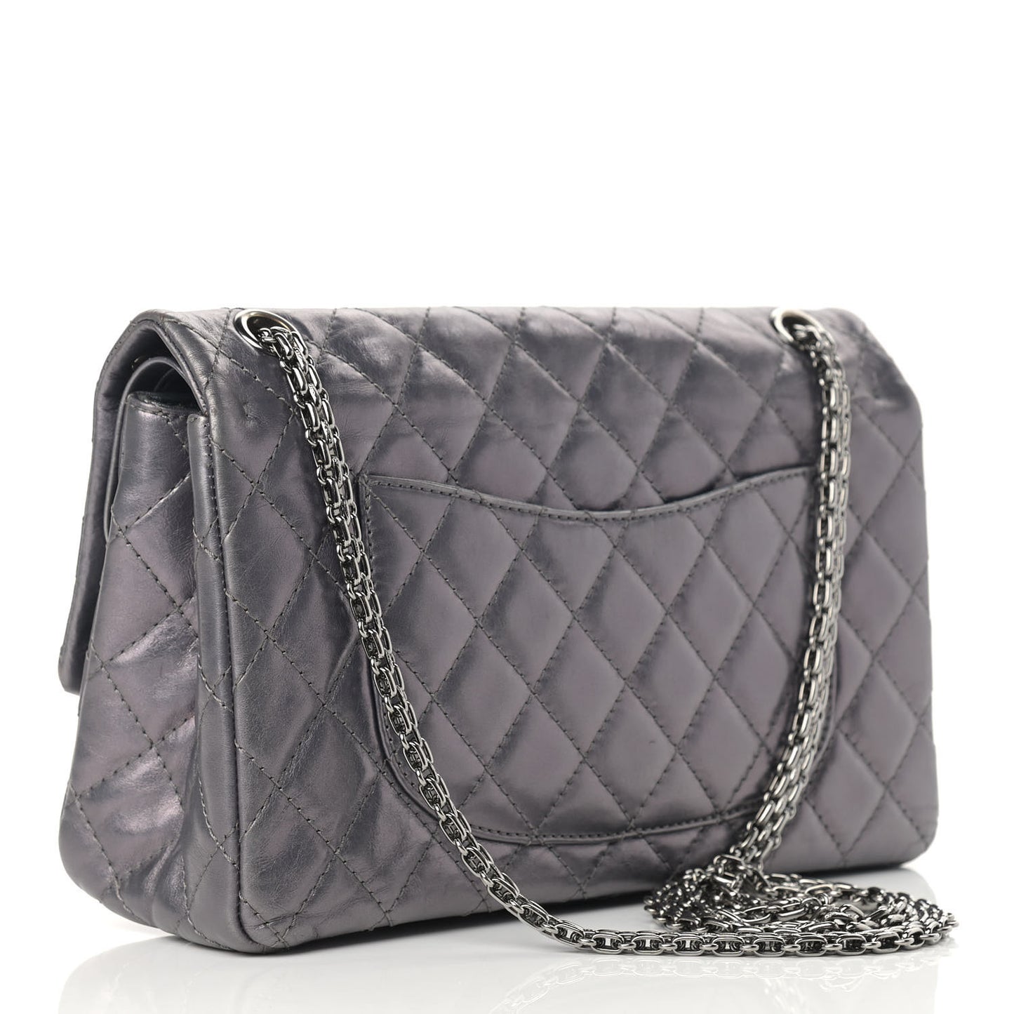 Metallic Aged Calfskin Quilted Studded 2.55 Reissue 226 Flap Dark Silver