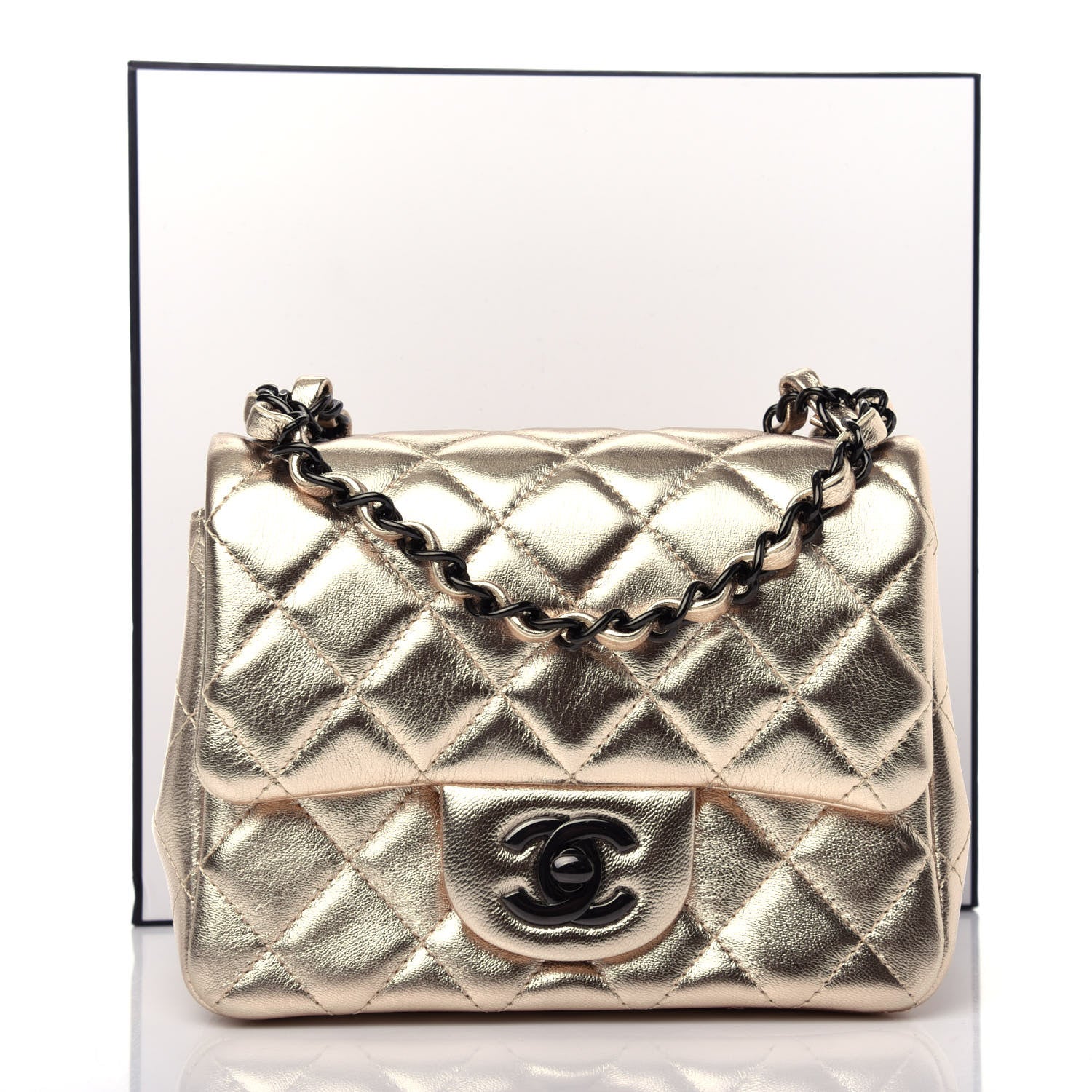 Chanel Metallic Lambskin Quilted Mini Square Flap Gold Black 10 of 11
