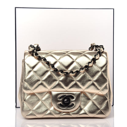 Chanel Metallic Lambskin Quilted Mini Square Flap Gold Black 10 of 11