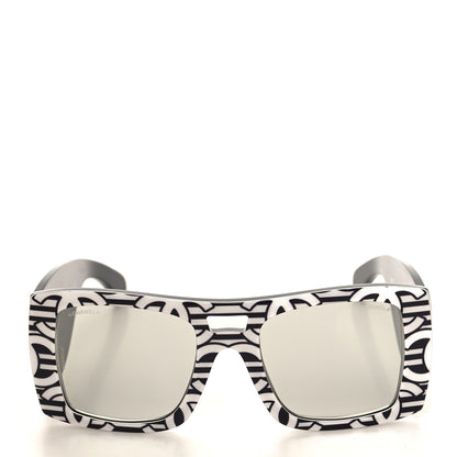 Chanel Acetate CC Logo Square Sunglasses 71628 Black White 2 of 7