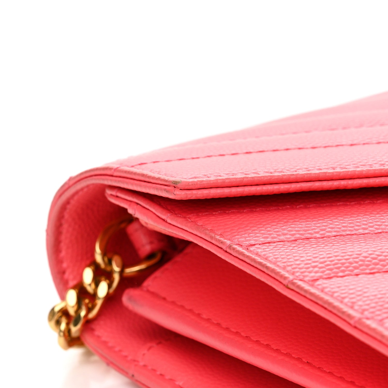 Saint Laurent Grain De Poudre Matelasse Chevron Monogram Chain Wallet Rose Clair 12 of 14