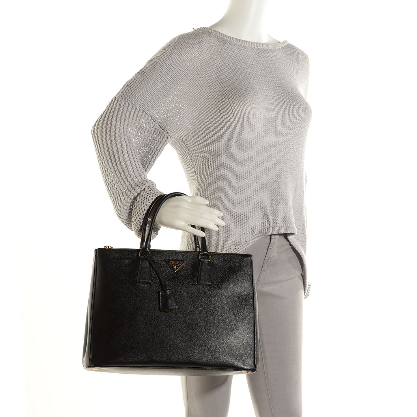 Saffiano Lux Large Double Zip Tote Nero Black