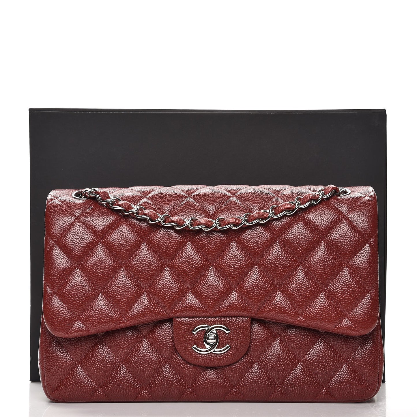 Caviar Quilted Jumbo Double Flap Dark Red