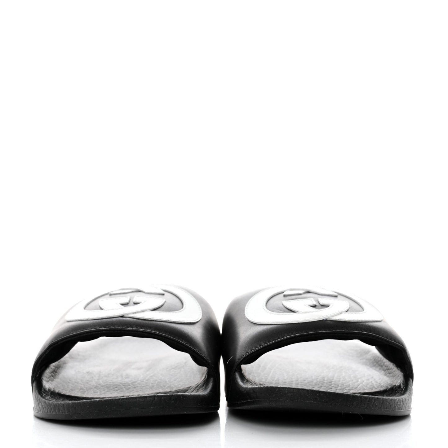Nappa Miro Soft Calfskin Womens Interlocking G Slide Sandals 38 Black White