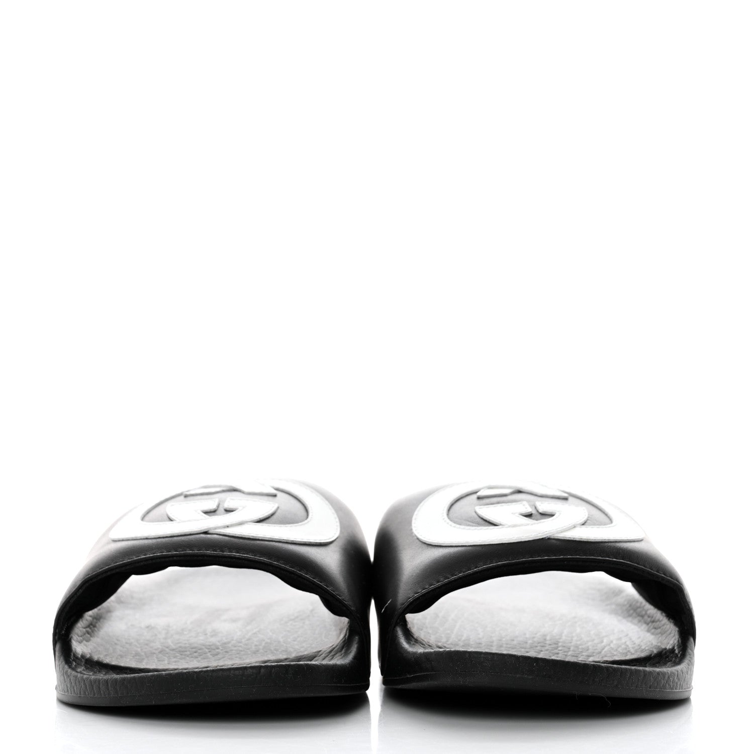 Gucci Nappa Miro Soft Calfskin Womens Interlocking G Slide Sandals 38 Black White 2 of 8