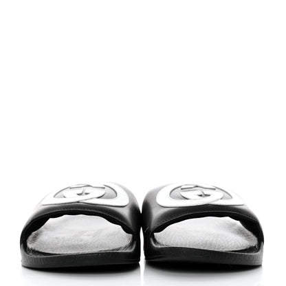 Gucci Nappa Miro Soft Calfskin Womens Interlocking G Slide Sandals 38 Black White 2 of 8