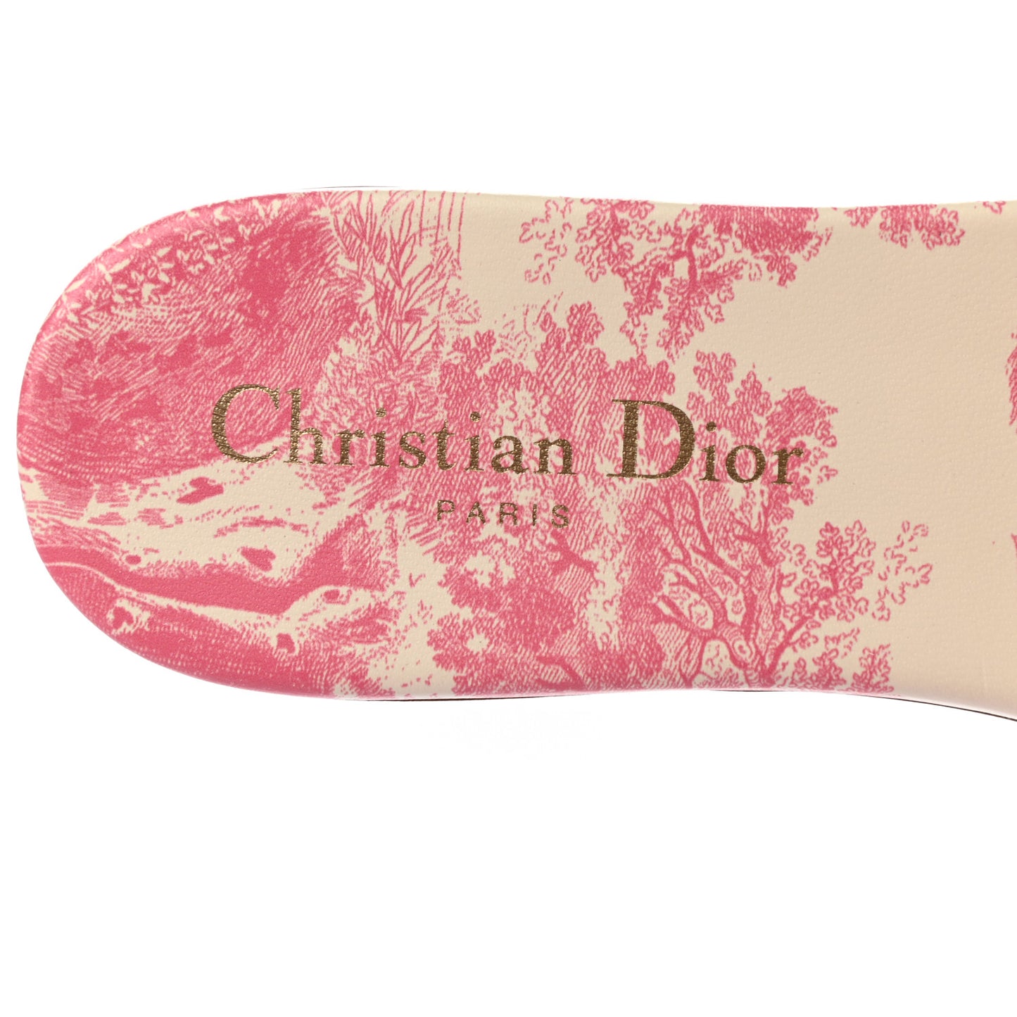 Canvas Toile de Jouy Embroidered Dway Flat Slide Sandals 37 Off White Pink