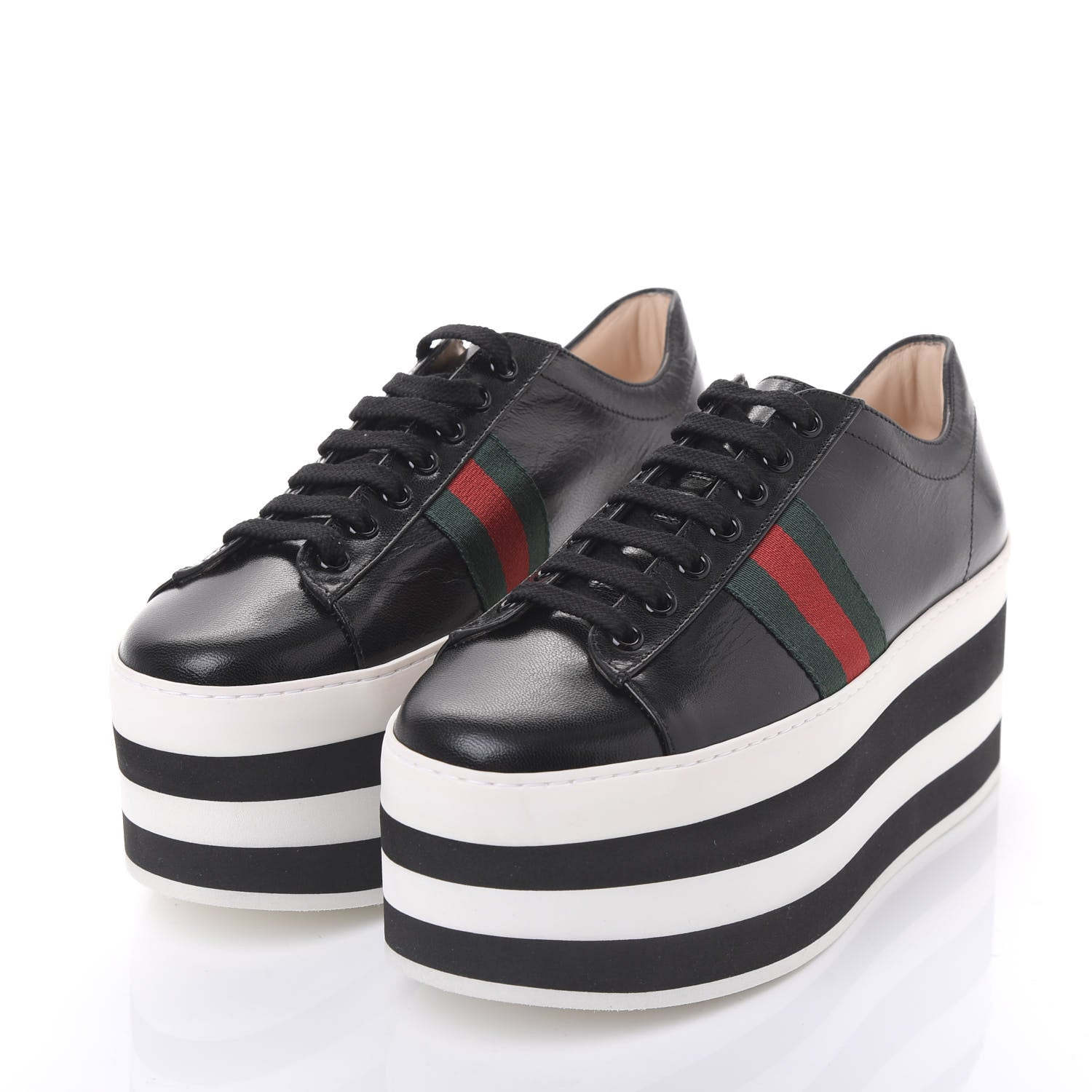 Gucci Malaga Kid Peggy Platform Sneakers 37.5 Black White 3 of 9