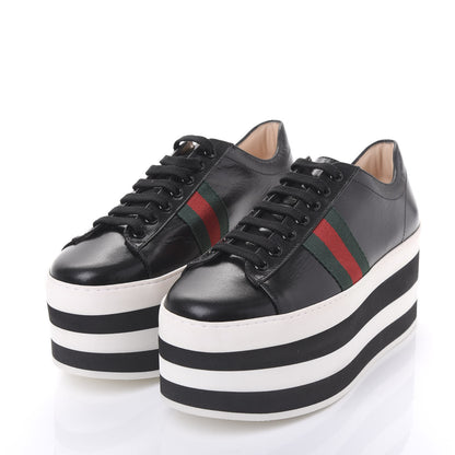 Gucci Malaga Kid Peggy Platform Sneakers 37.5 Black White 3 of 9