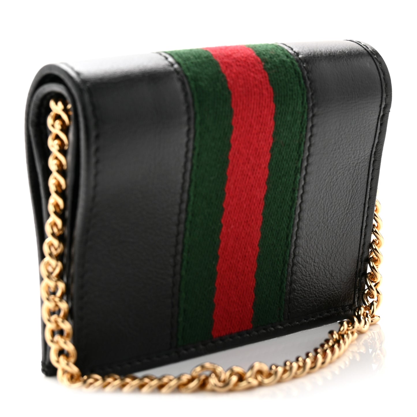Calfskin Web Rajah Chain Card Case Wallet Black
