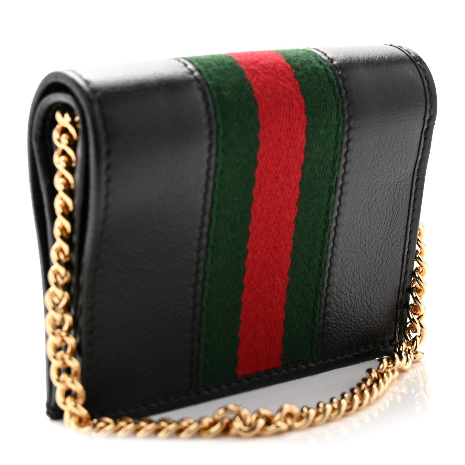 Gucci Calfskin Web Rajah Chain Card Case Wallet Black 3 of 7