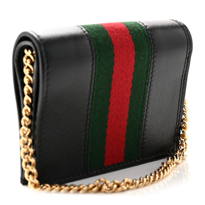 Gucci Calfskin Web Rajah Chain Card Case Wallet Black 3 of 7