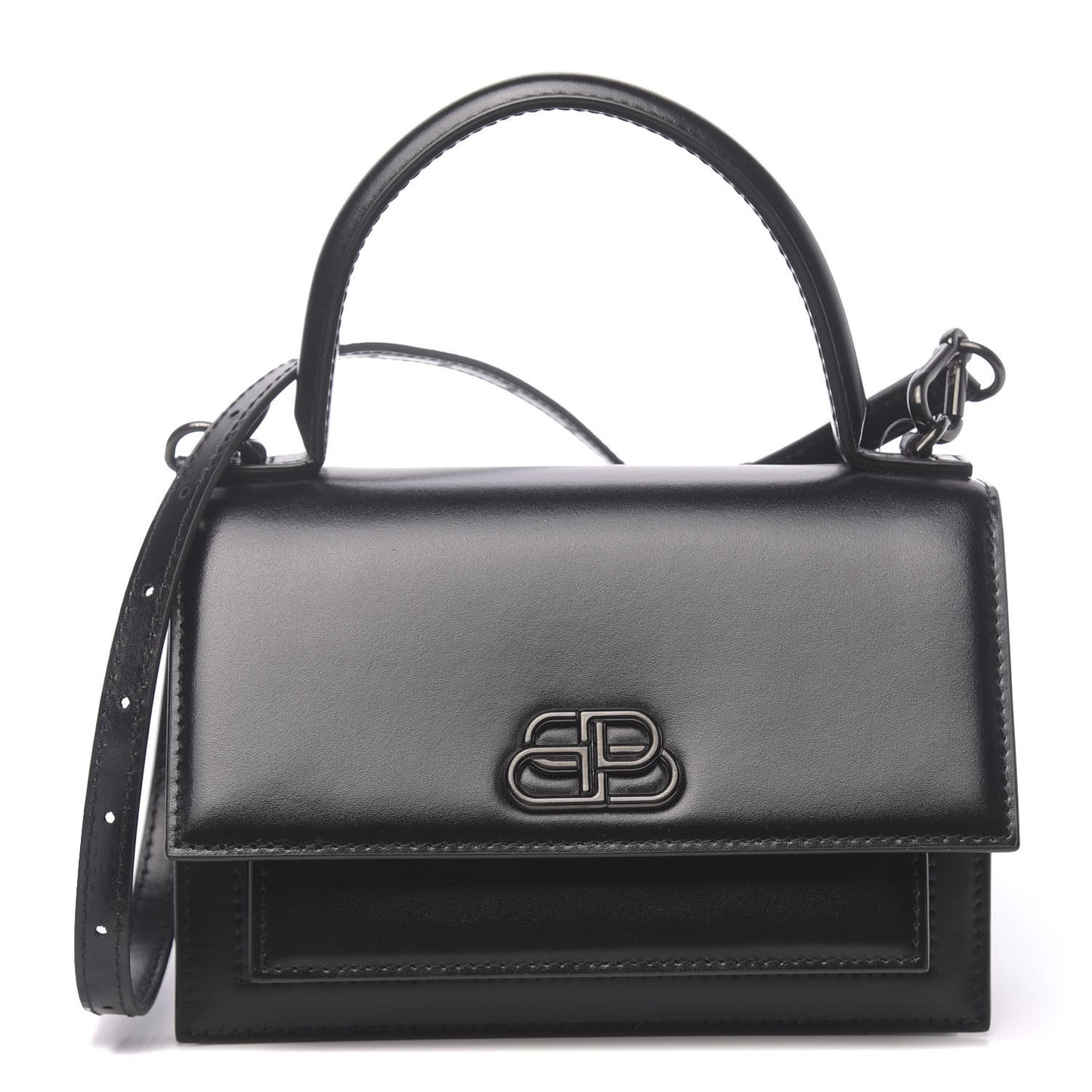 Box Calfskin Monochrome XS Sharp Top Handle Bag Black
